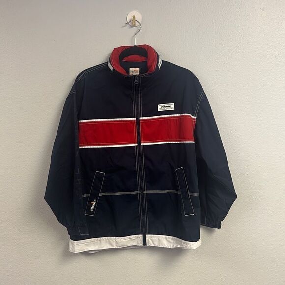Vintage 90s Ellesse Perugia Italia Men's Navy Blue & Red Windbreaker Size S